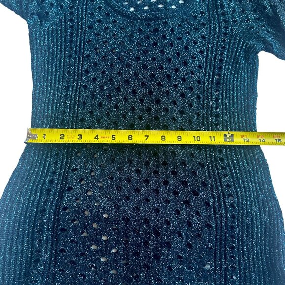 Rock & Republic Y2K Green Metallic Knit Sparkly Mesh High Low Tunic Sweater Sz S - Picture 6 of 7